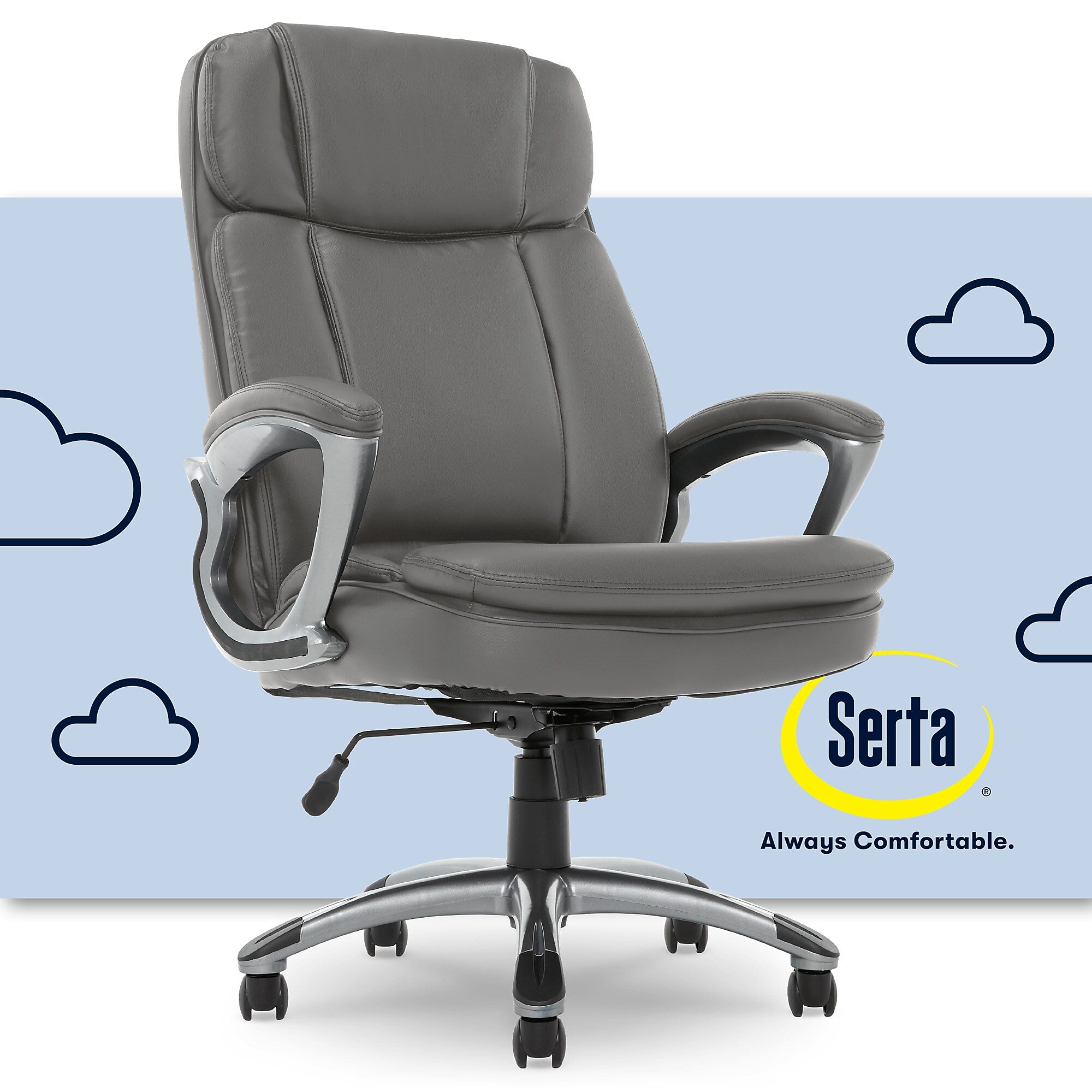 Serta Faribands Big and Tall Ergonomic Bonded Leather Swivel Executive Chair, Gray