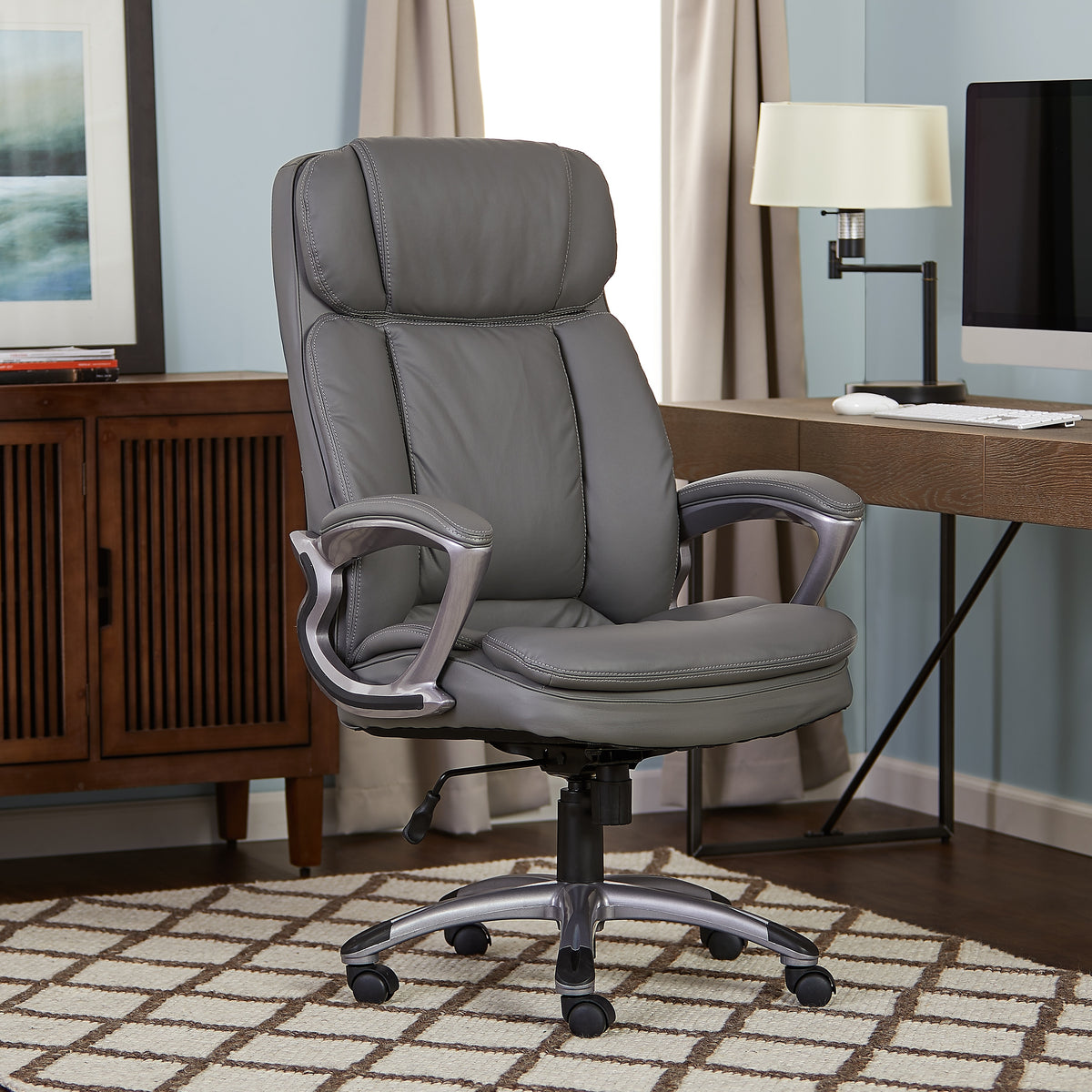 Serta Faribands Big and Tall Ergonomic Bonded Leather Swivel Executive Chair, Gray