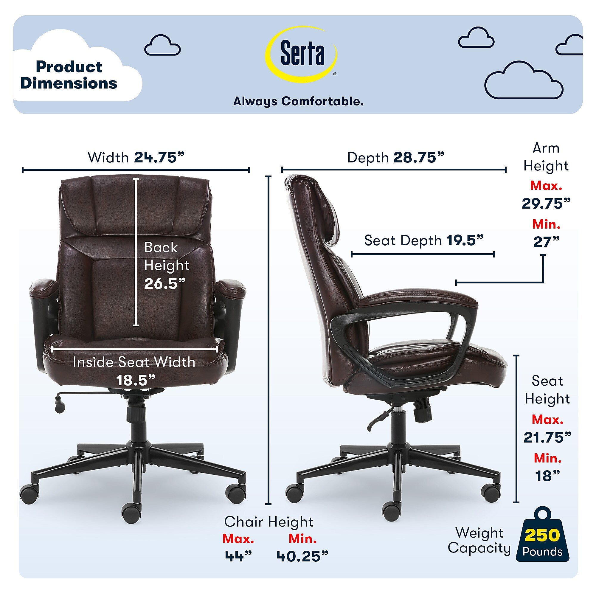 Serta Hannah I Bonded Leather Executive Chair, Biscuit