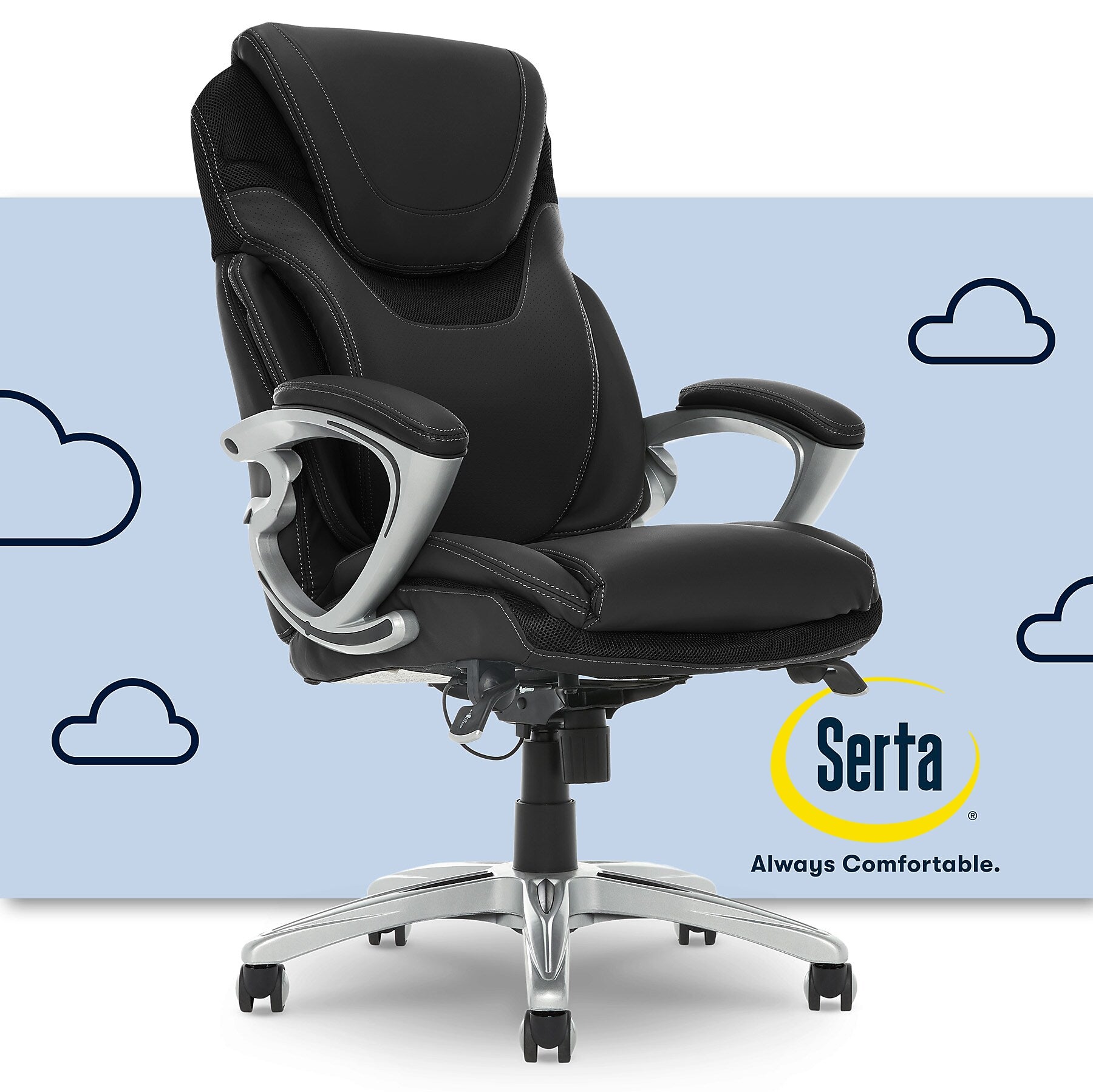 Serta Works Ergonomic Bonded Leather Swivel Executive Chair, Black