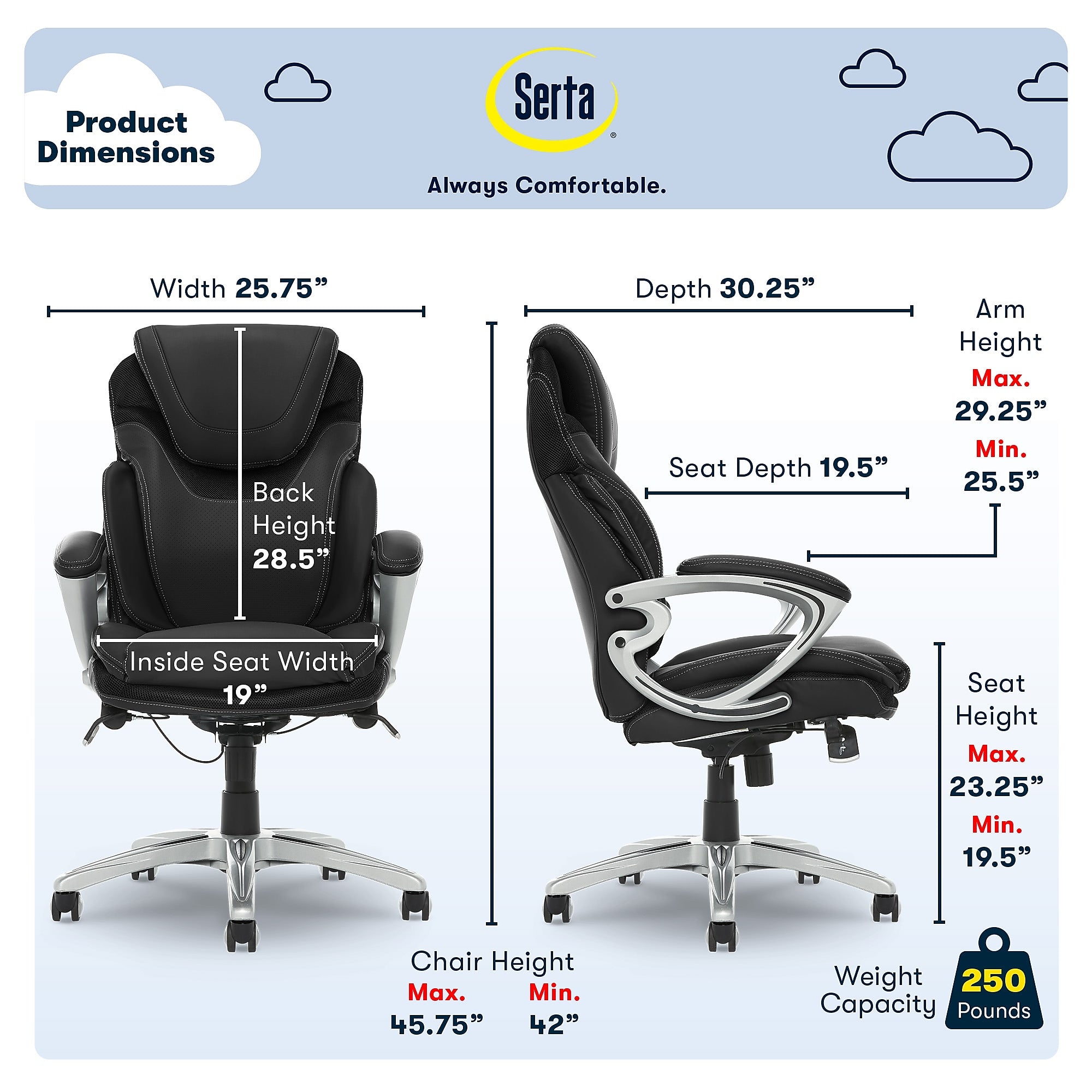 Serta Works Ergonomic Bonded Leather Swivel Executive Chair, Black