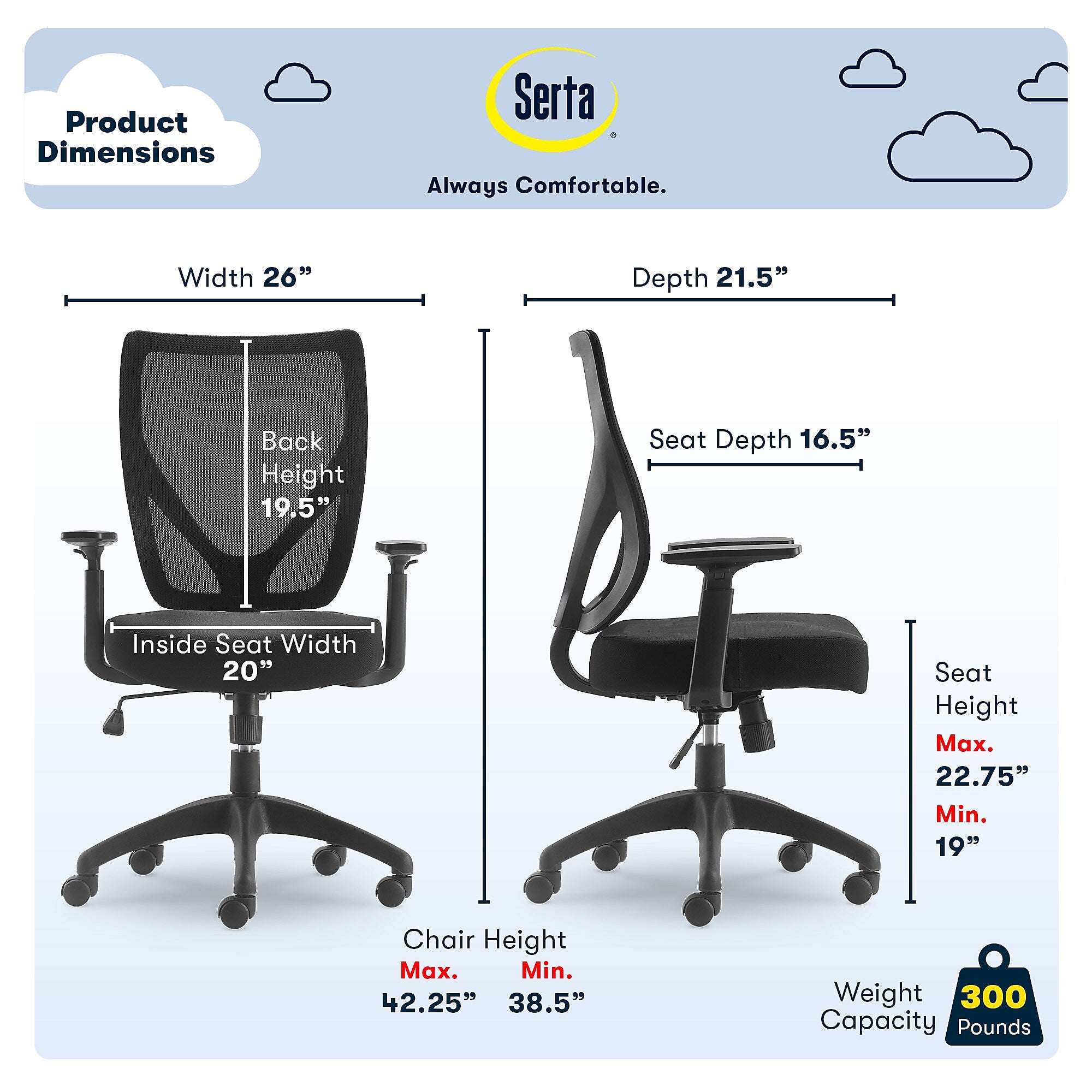 Serta Works Mesh Back Polyester Computer and Desk Chair, Black