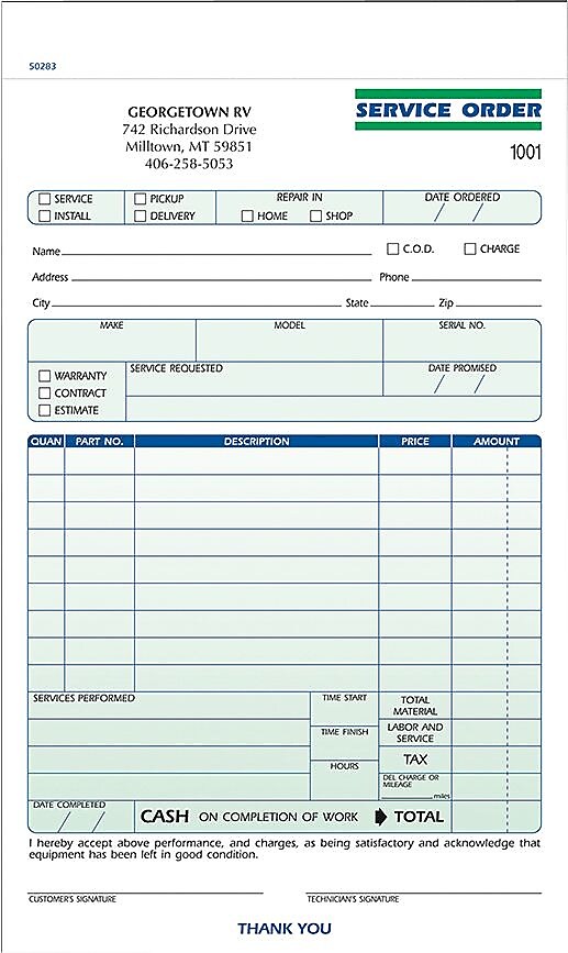 Service Order Form, Ruled, 5-1/2" x 8-1/2", 3-Part, Qty 250