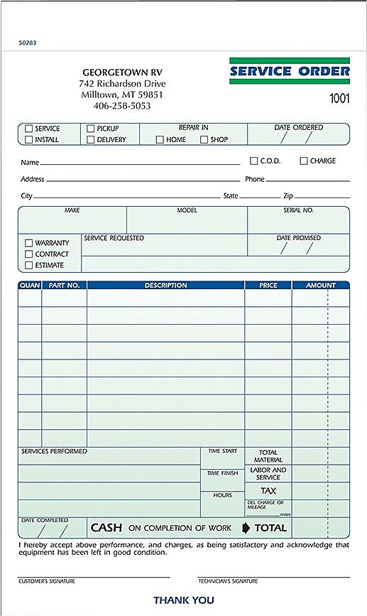 Service Order Form, Ruled, 5-1/2
