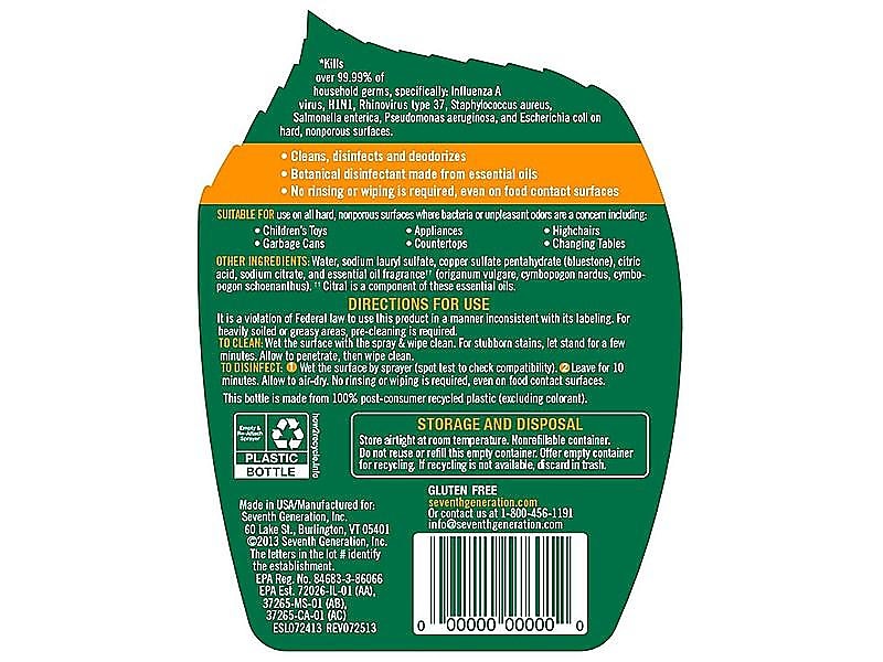 Seventh Generation Disinfectant All-Purpose Cleaner, Lemongrass Citrus, 26 Oz.