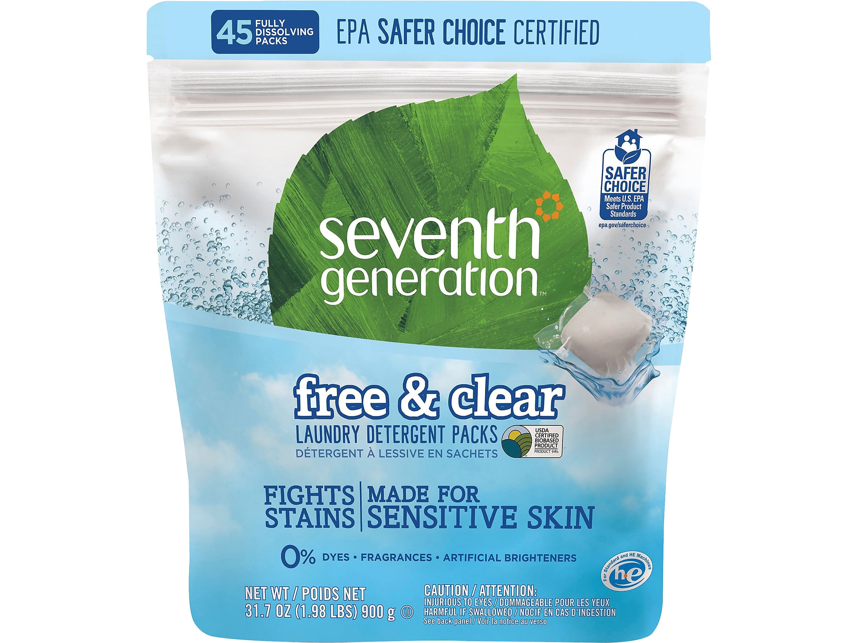 Seventh Generation Free & Clear Laundry Detergent Capsules, 45 Capsules