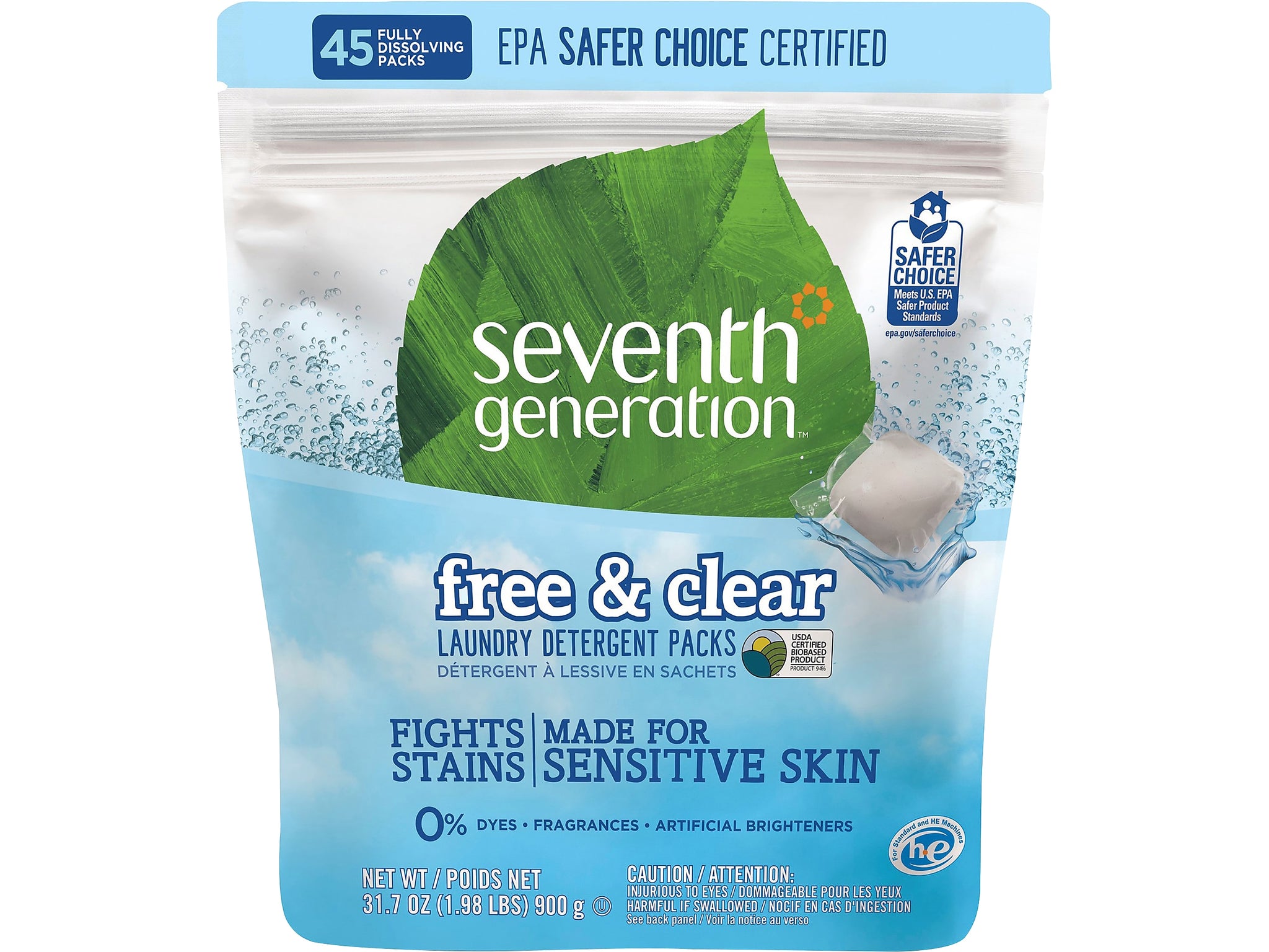 Seventh Generation Free & Clear Laundry Detergent Capsules, 45 Capsules