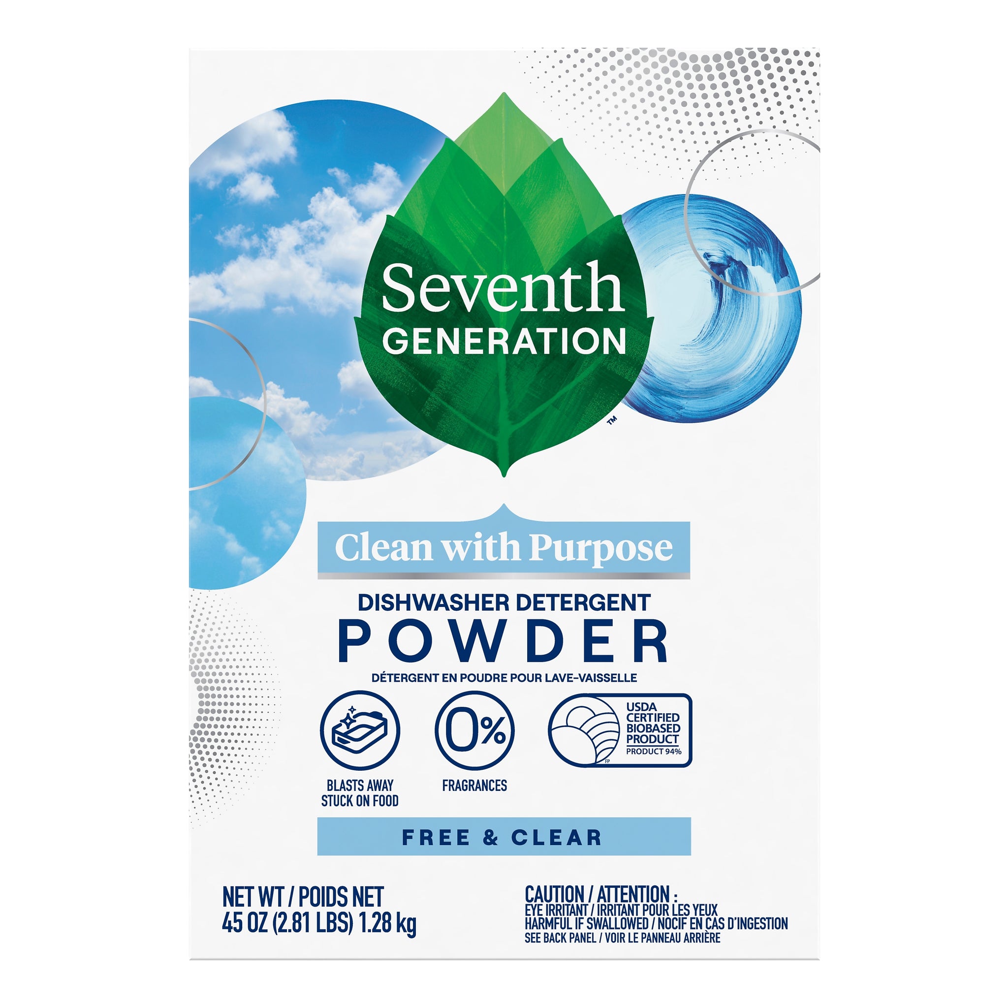 Seventh Generation Powerful Clean Powder Dishwasher Detergent, Unscented, 45 oz.,