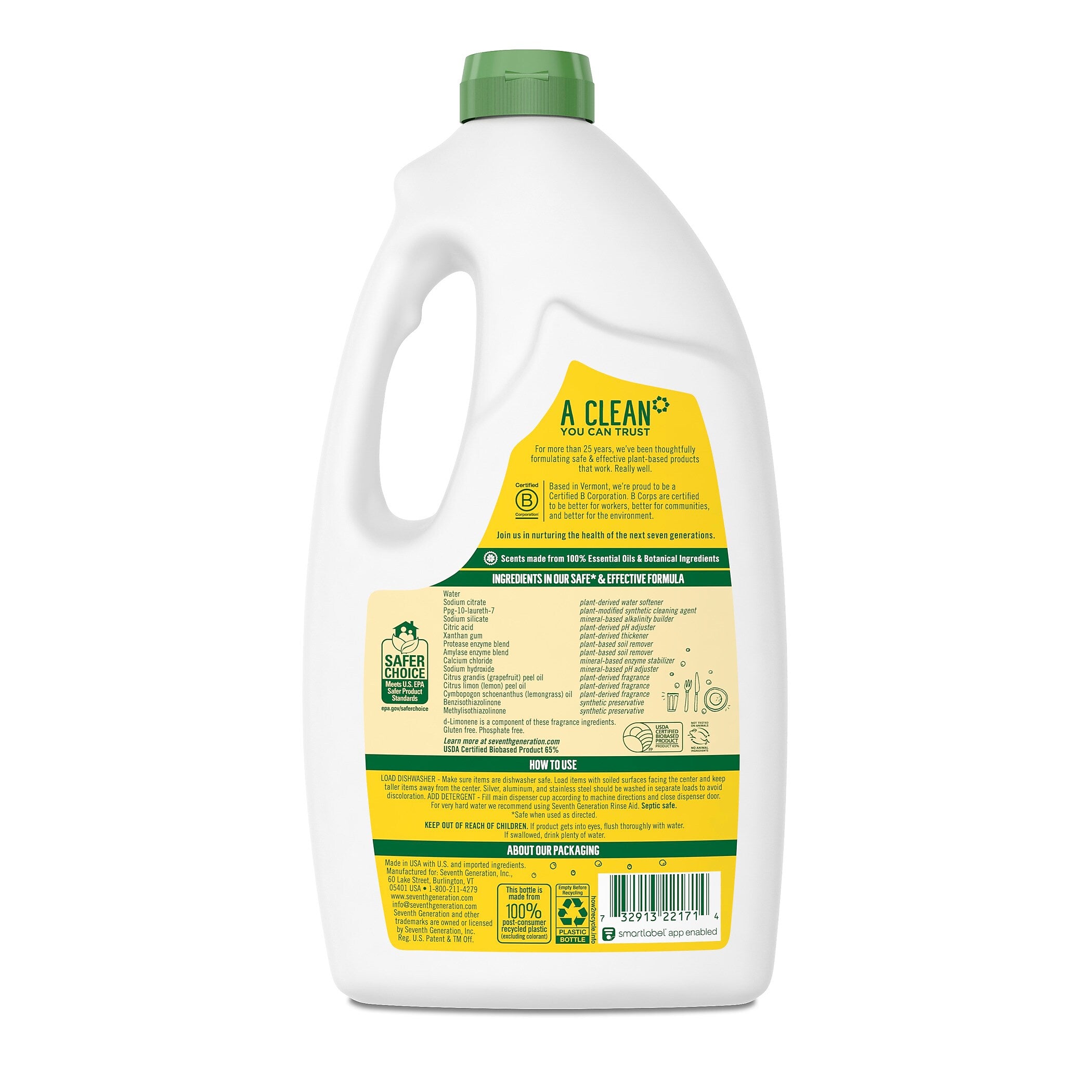 Seventh Generation Powerful Dishwasher Detergent Liquid, Lemon Scent, 42 oz.,