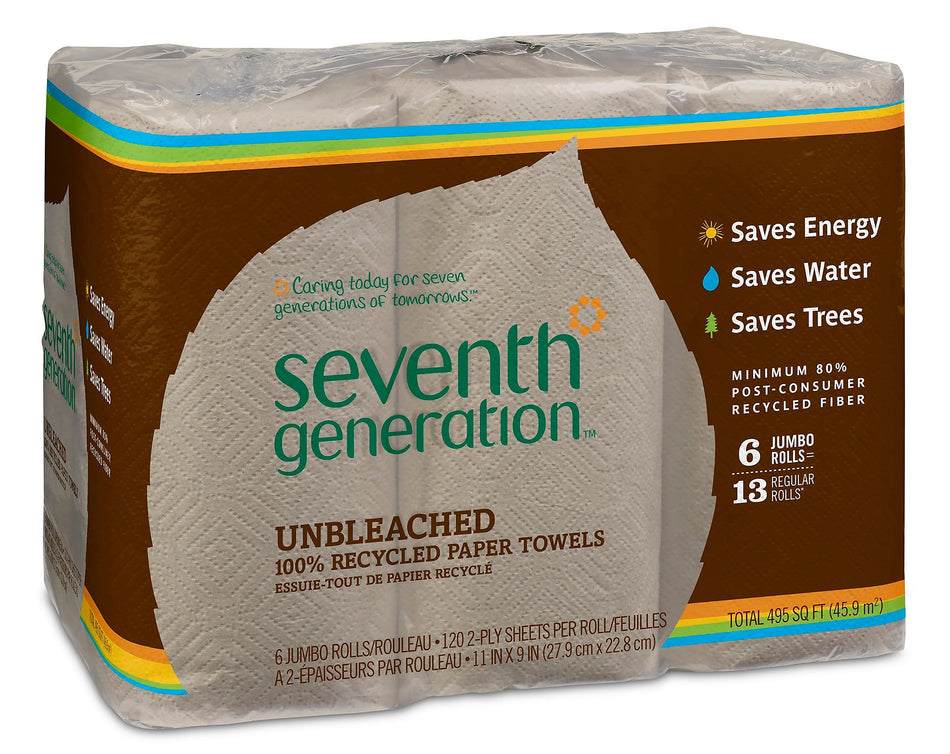 Seventh Generation Recycled Paper Towels, 2-ply, 120 Sheets/Roll, 6 Rolls/Pack