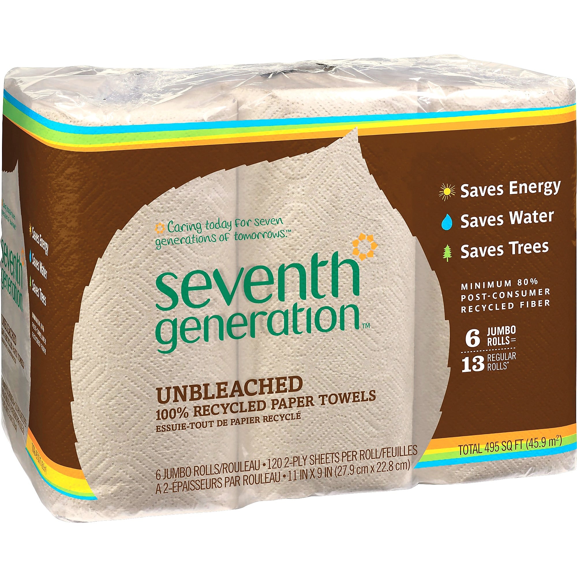 Seventh Generation Recycled Paper Towels, 2-ply, 120 Sheets/Roll, 6 Rolls/Pack