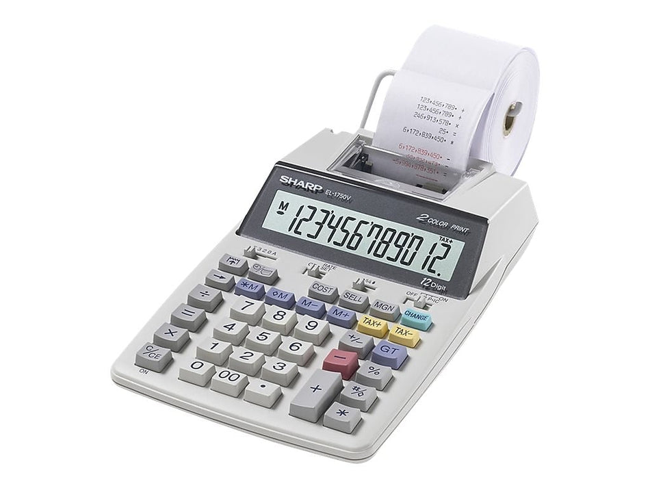 Sharp EL-1750V 12-Digit Desktop Printing Calculator, White