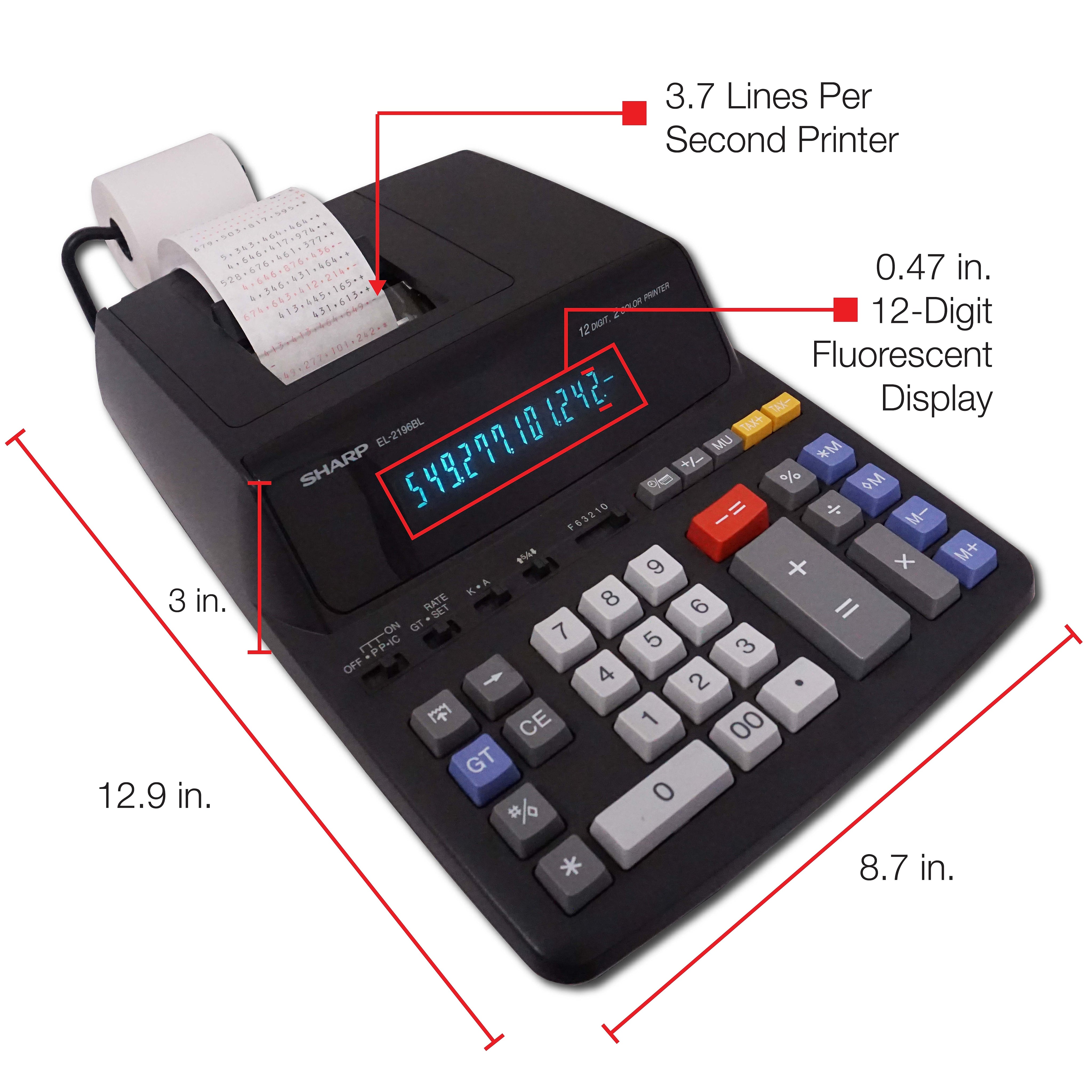 Sharp EL-2196BL 12-Digit Desktop Printing Calculator, Black