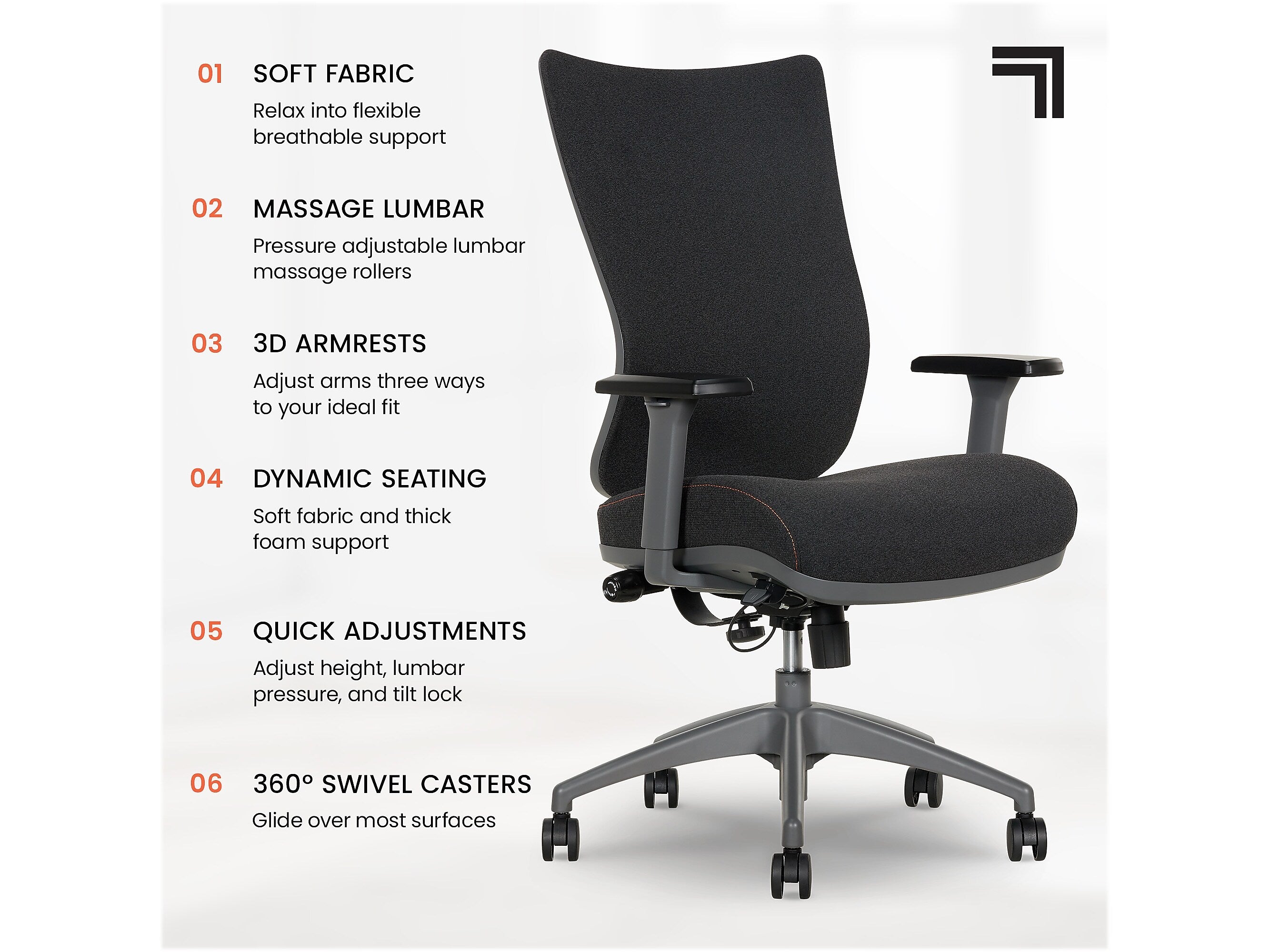 Sharper Image Revive Shiatsu Ergonomic Mesh Swivel Massage Chair, Black