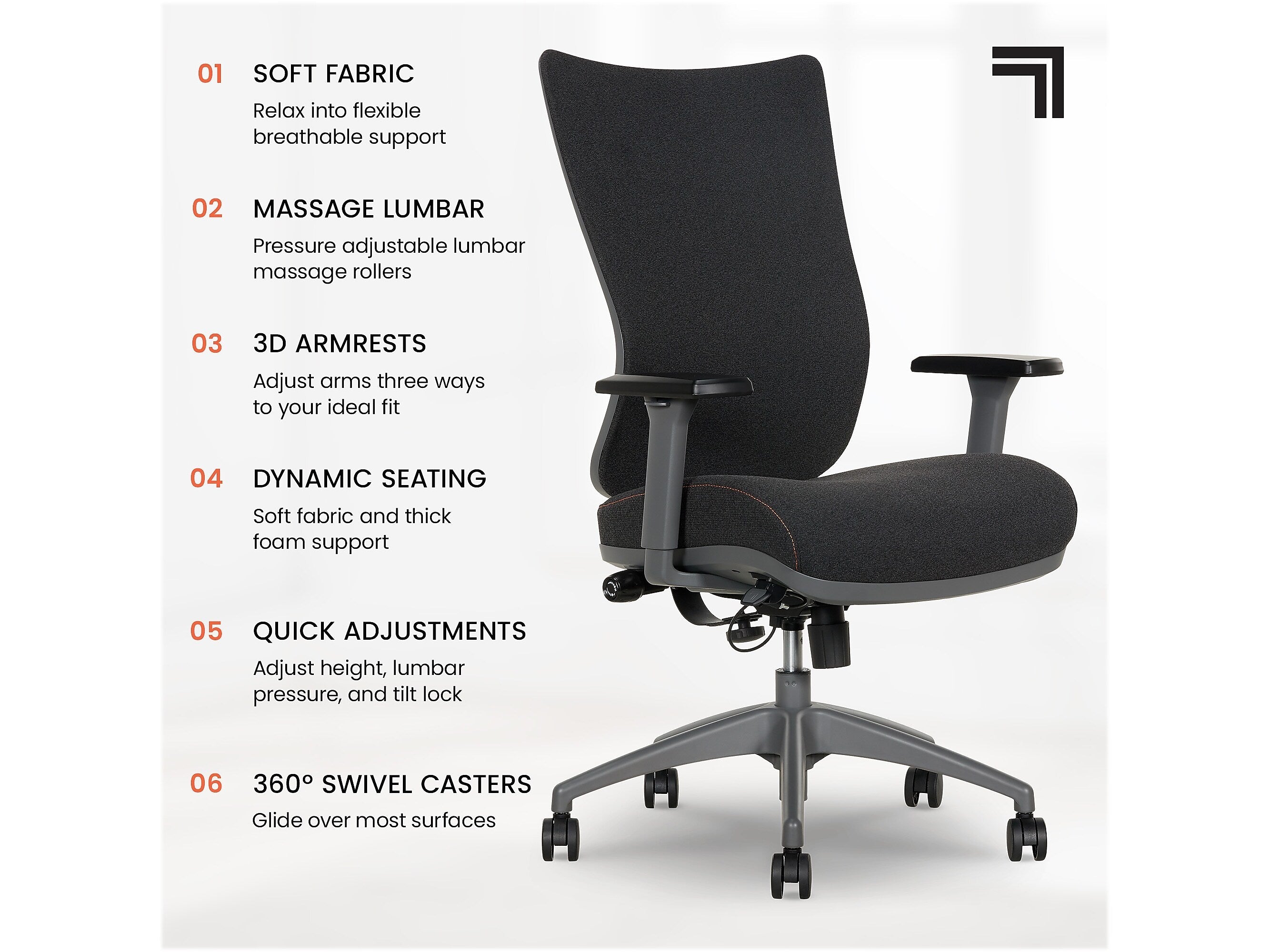 Sharper Image Revive Shiatsu Ergonomic Mesh Swivel Massage Chair, Black
