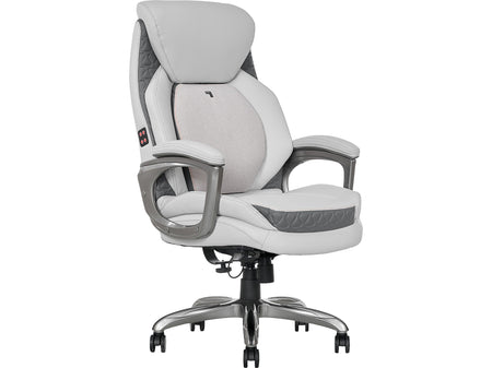 Sharper Image S-600 Active Lumbar Ergonomic Bonded Leather Swivel Executive Massage Chair, White/Gray