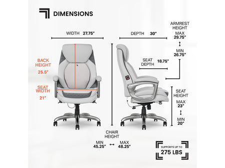 Sharper Image S-600 Active Lumbar Ergonomic Bonded Leather Swivel Executive Massage Chair, White/Gray