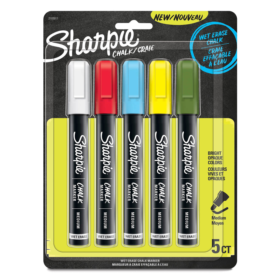 Sharpie Chalk Wet Erase Marker, Medium Tip, Assorted, 5/Pack