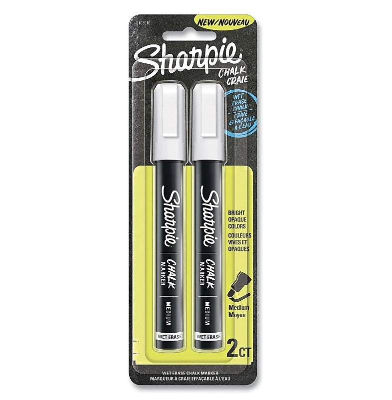 Sharpie Chalk Wet Erase Marker, Medium Tip, White, 2/Pack