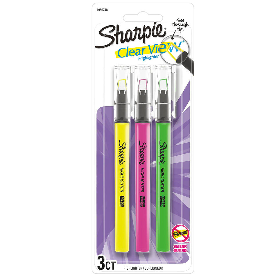 Sharpie Clear View Highlighter, Chisel Tip, Assorted, 3/Pack