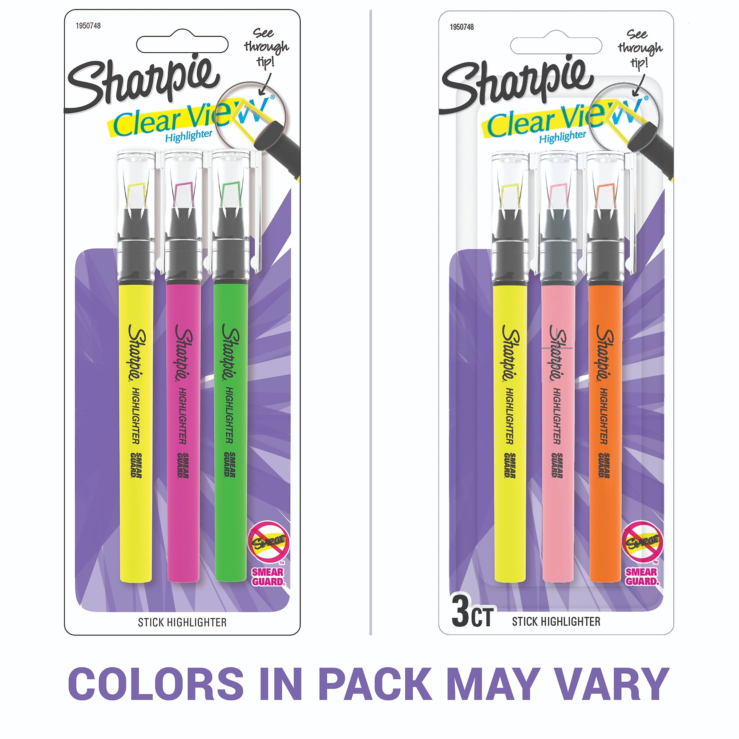 Sharpie Clear View Highlighter, Chisel Tip, Assorted, 3/Pack