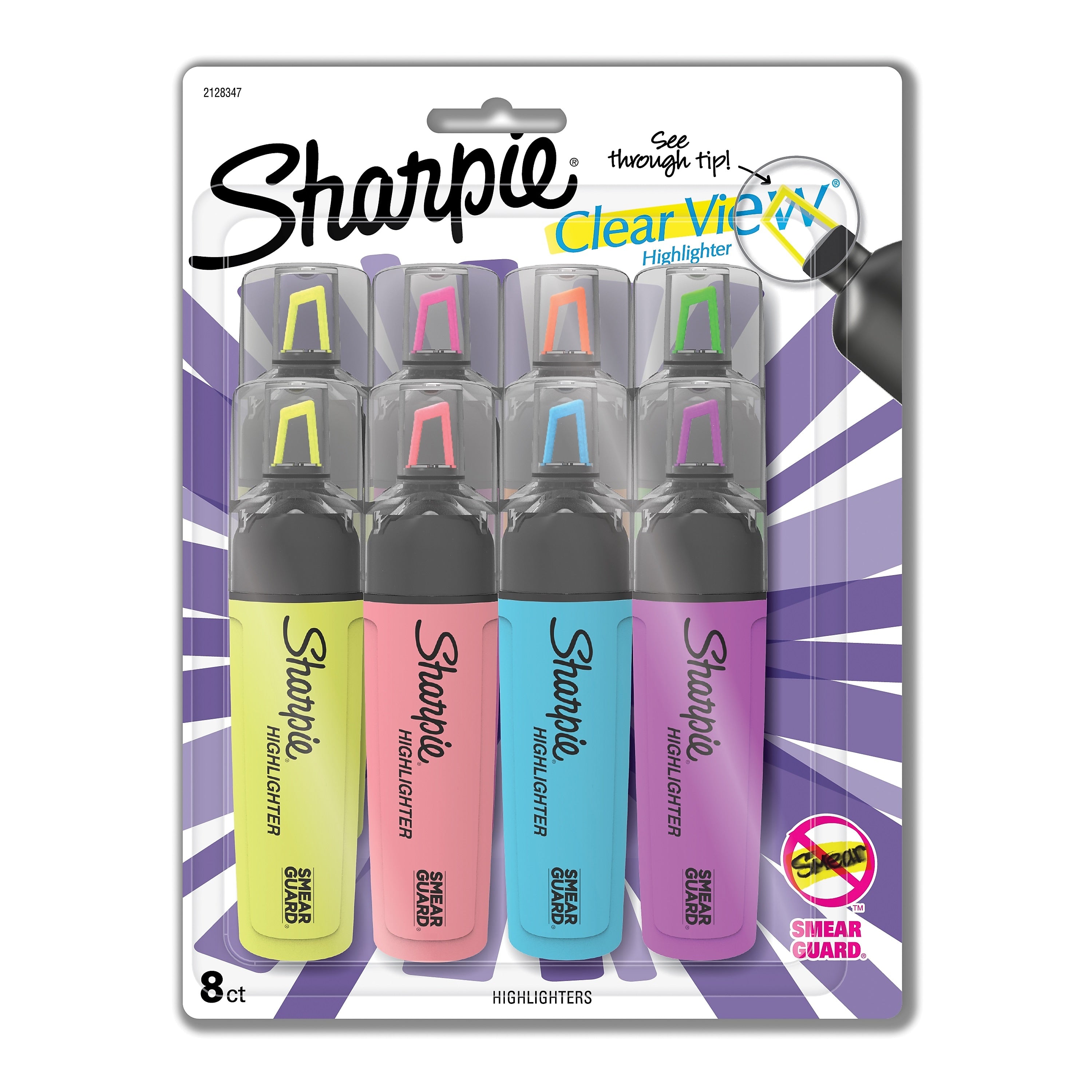 Sharpie Clear View Highlighter, Chisel Tip, Assorted, 8/Pack