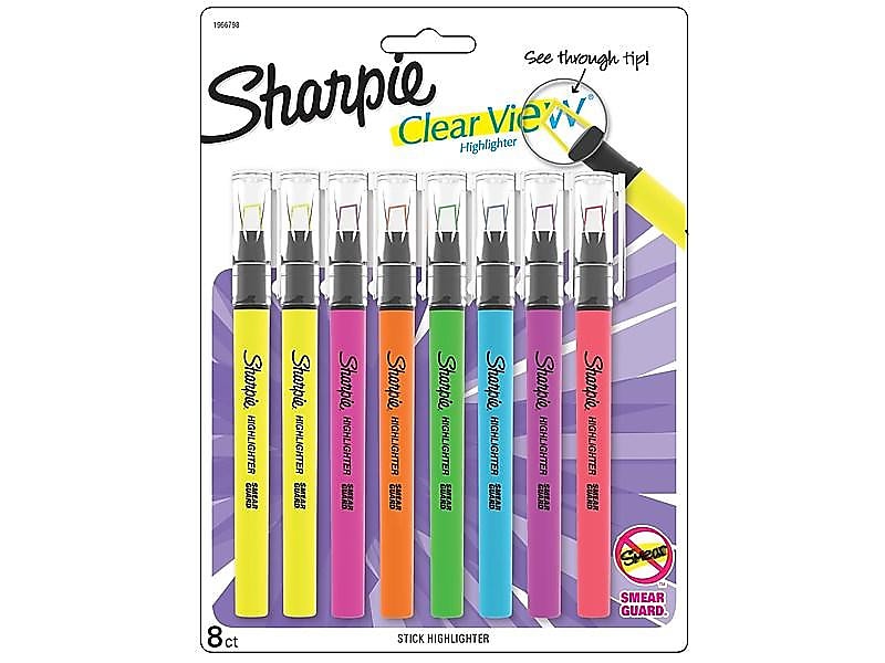 Sharpie Clear View Highlighter, Chisel Tip, Assorted, 8/Pack