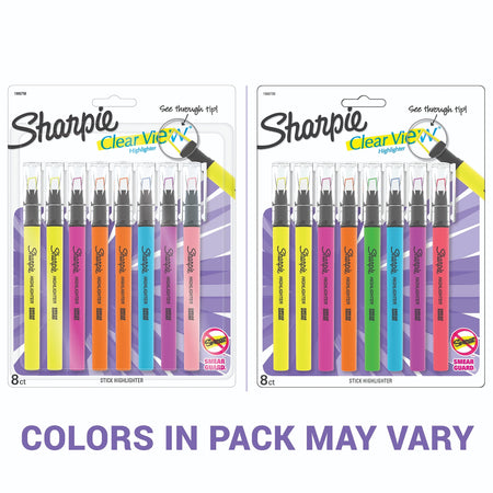 Sharpie Clear View Highlighter, Chisel Tip, Assorted, 8/Pack