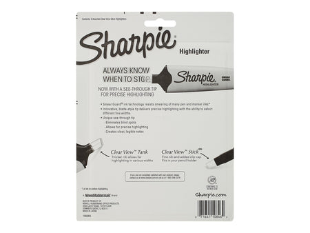 Sharpie Clear View Highlighter, Chisel Tip, Assorted, 8/Pack