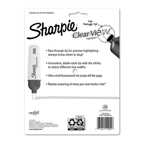 Sharpie Clear View Highlighter, Chisel Tip, Assorted, 8/Pack