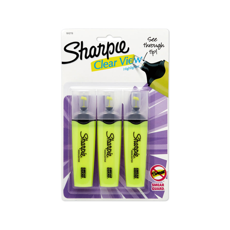 Sharpie Clear View Tank Highlighter, Chisel Tip, Yellow, 3/Pack