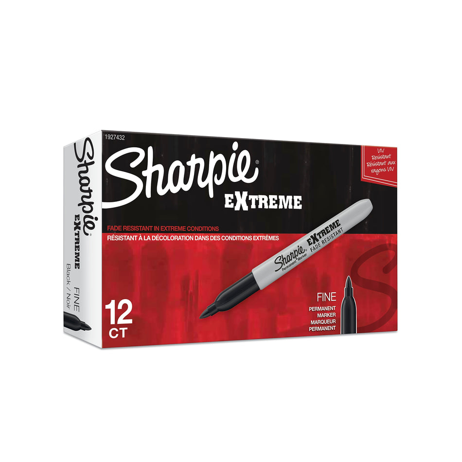 Sharpie Extreme Permanent Markers, Fine Tip, Black, 12/Pack