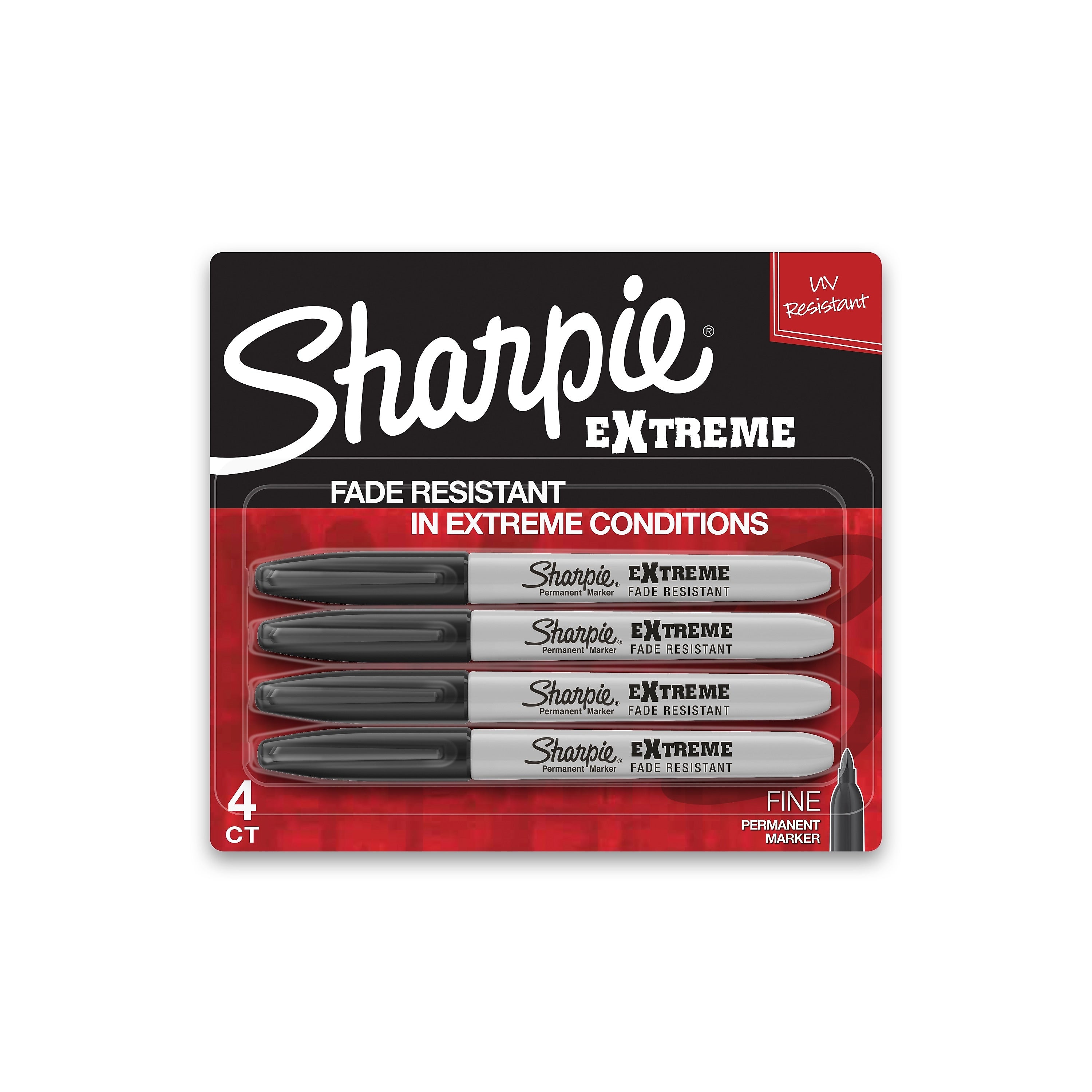 Sharpie eXtreme Permanent Markers, Fine Tip, Black, 4/Pack