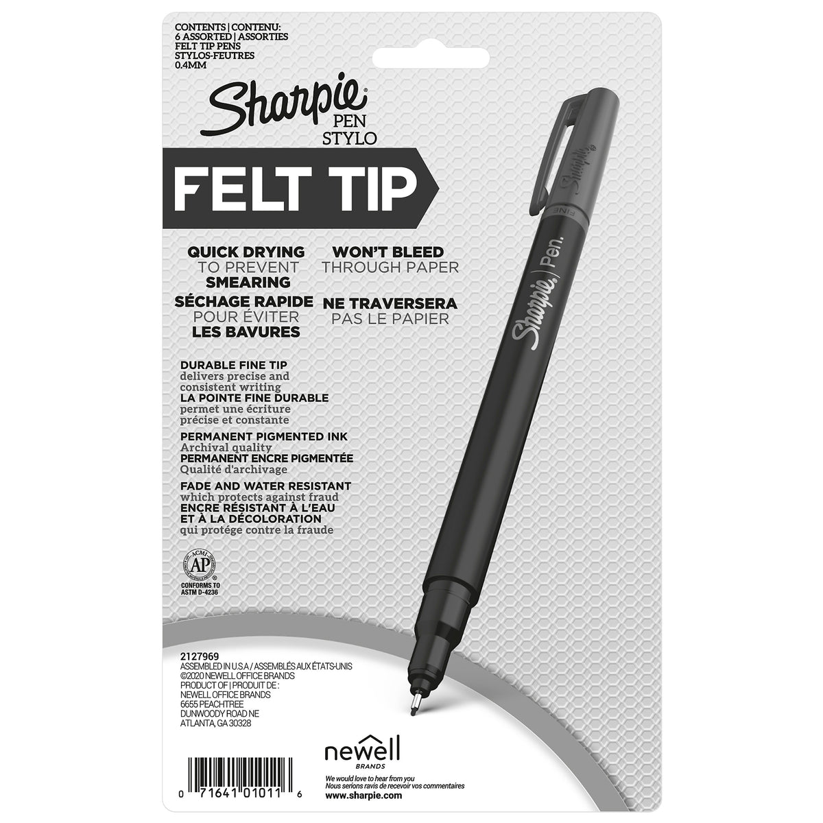 Sharpie Felt Pen, Fine Point, 0.4 mm, Assorted Ink, 6/Pack