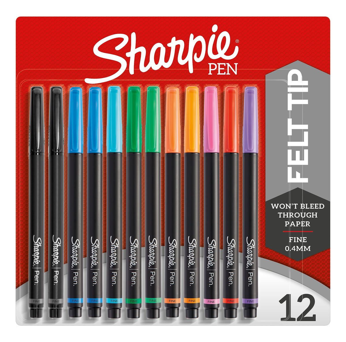 Sharpie Felt Pen, Fine Point, 0.4 mm, Assorted Ink, Dozen