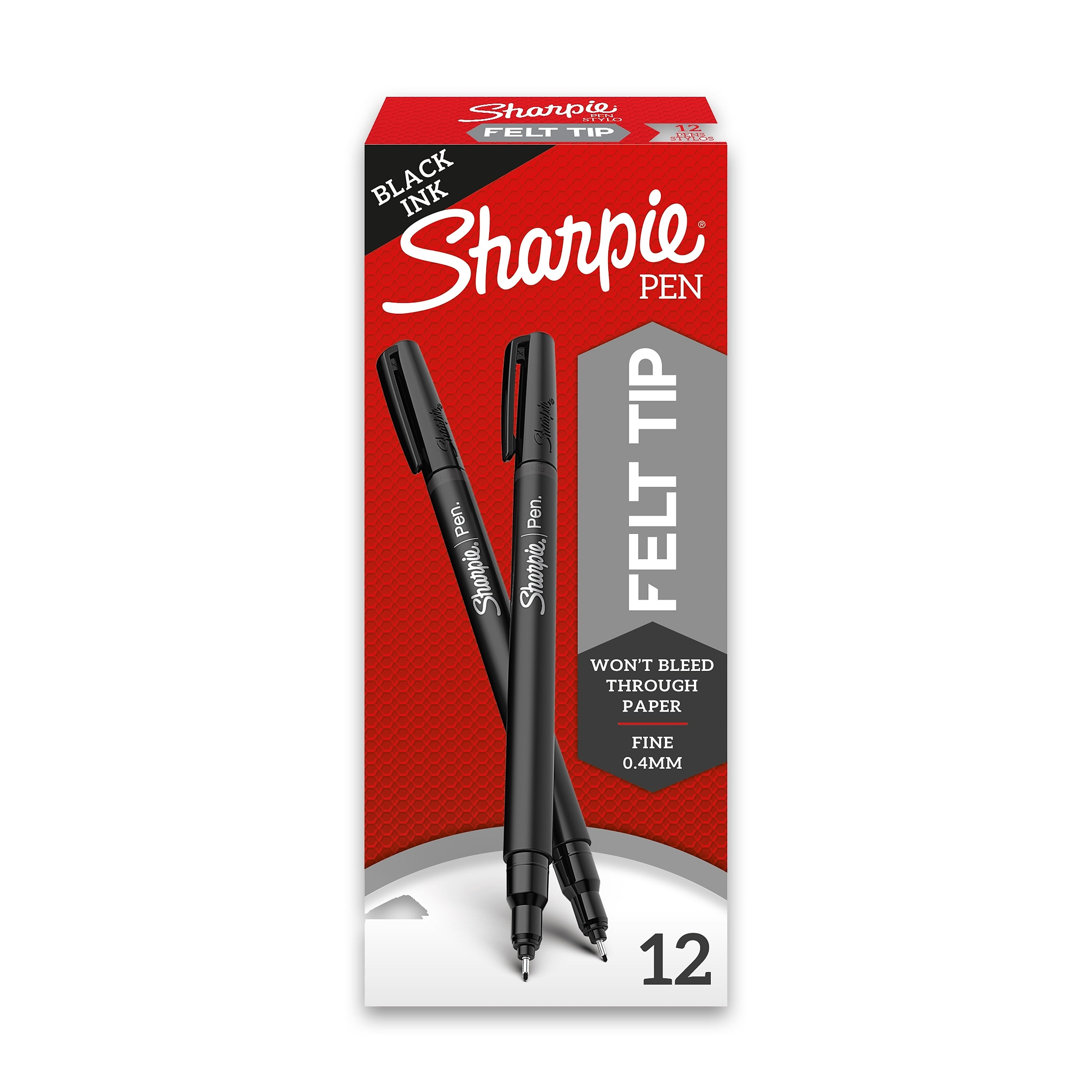 Sharpie Felt Pen, Fine Point, 0.4 mm, Black Ink, Dozen