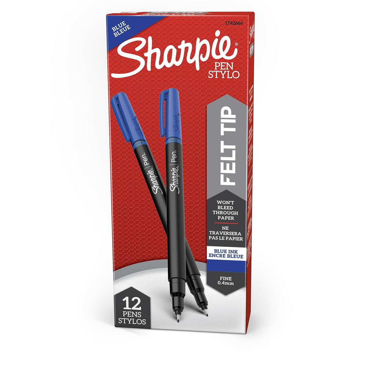 Sharpie Felt Pen, Fine Point, 0.4 mm, Blue Ink, Dozen