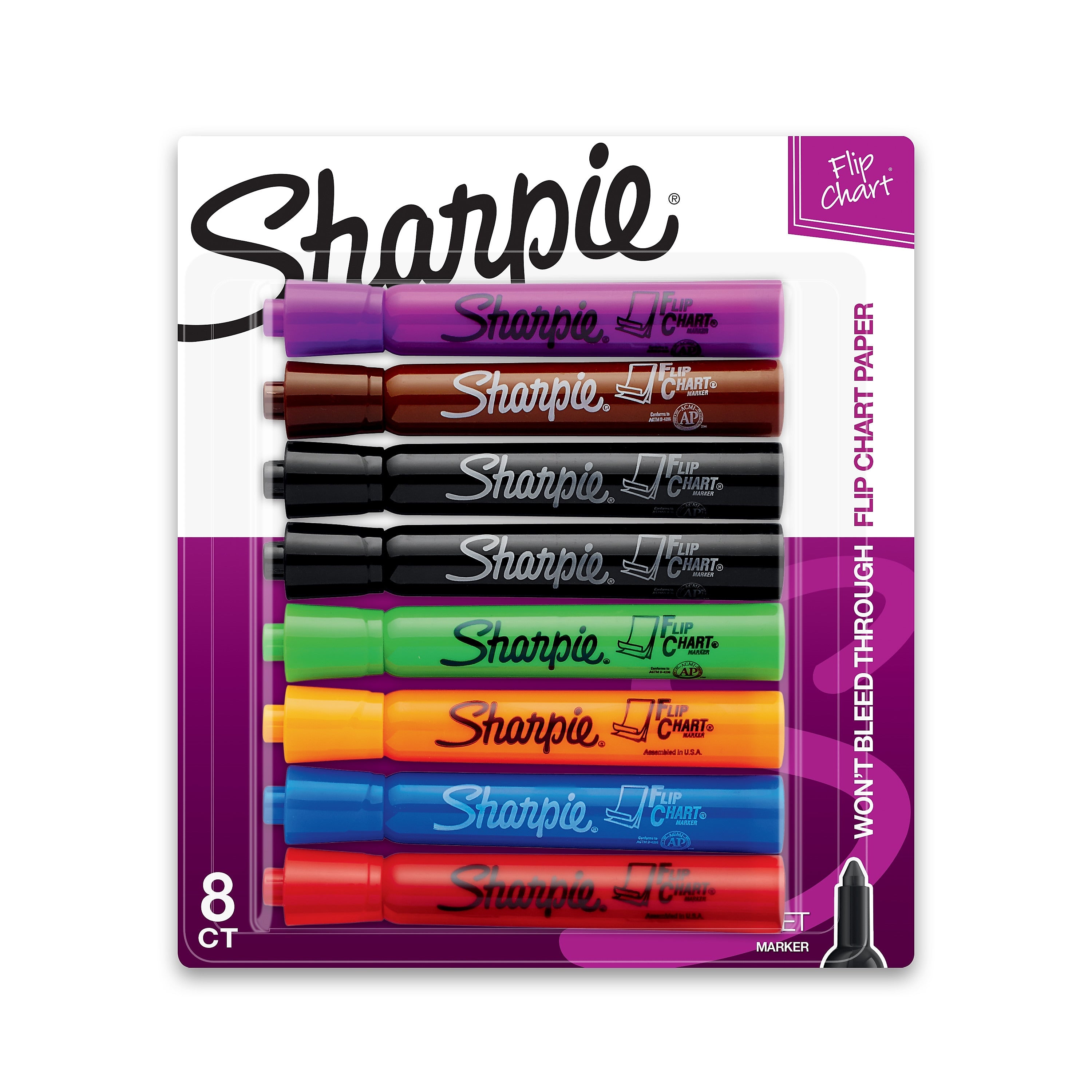 Sharpie Flip Chart Permanent Marker, Bullet Tip, Assorted, 8/Pack