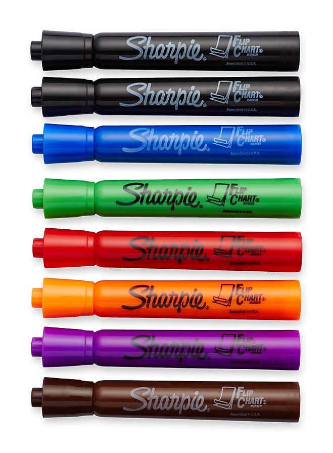 Sharpie Flip Chart Permanent Marker, Bullet Tip, Assorted, 8/Pack