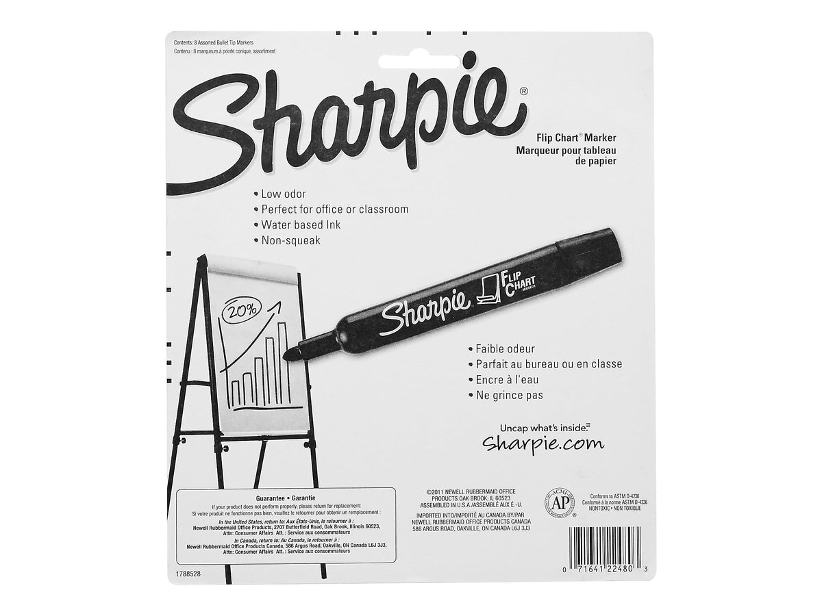 Sharpie Flip Chart Permanent Marker, Bullet Tip, Assorted, 8/Pack