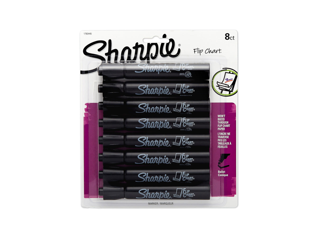 Sharpie Flip Chart Permanent Markers, Bullet Tip, Black, 8/Pack