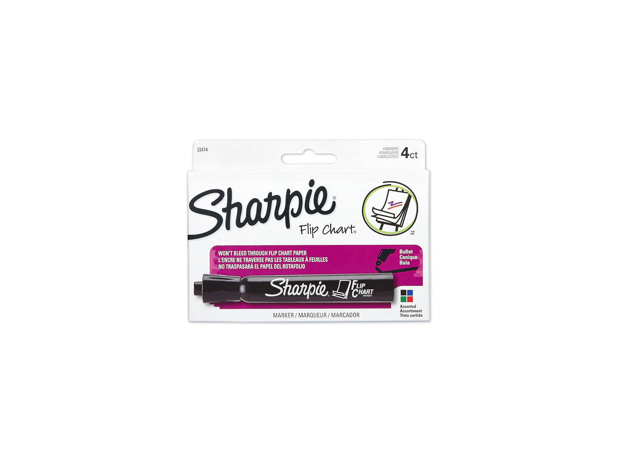 Sharpie Flip Chart Water Based Marker, Bullet Tip, Assorted, 4/Pack