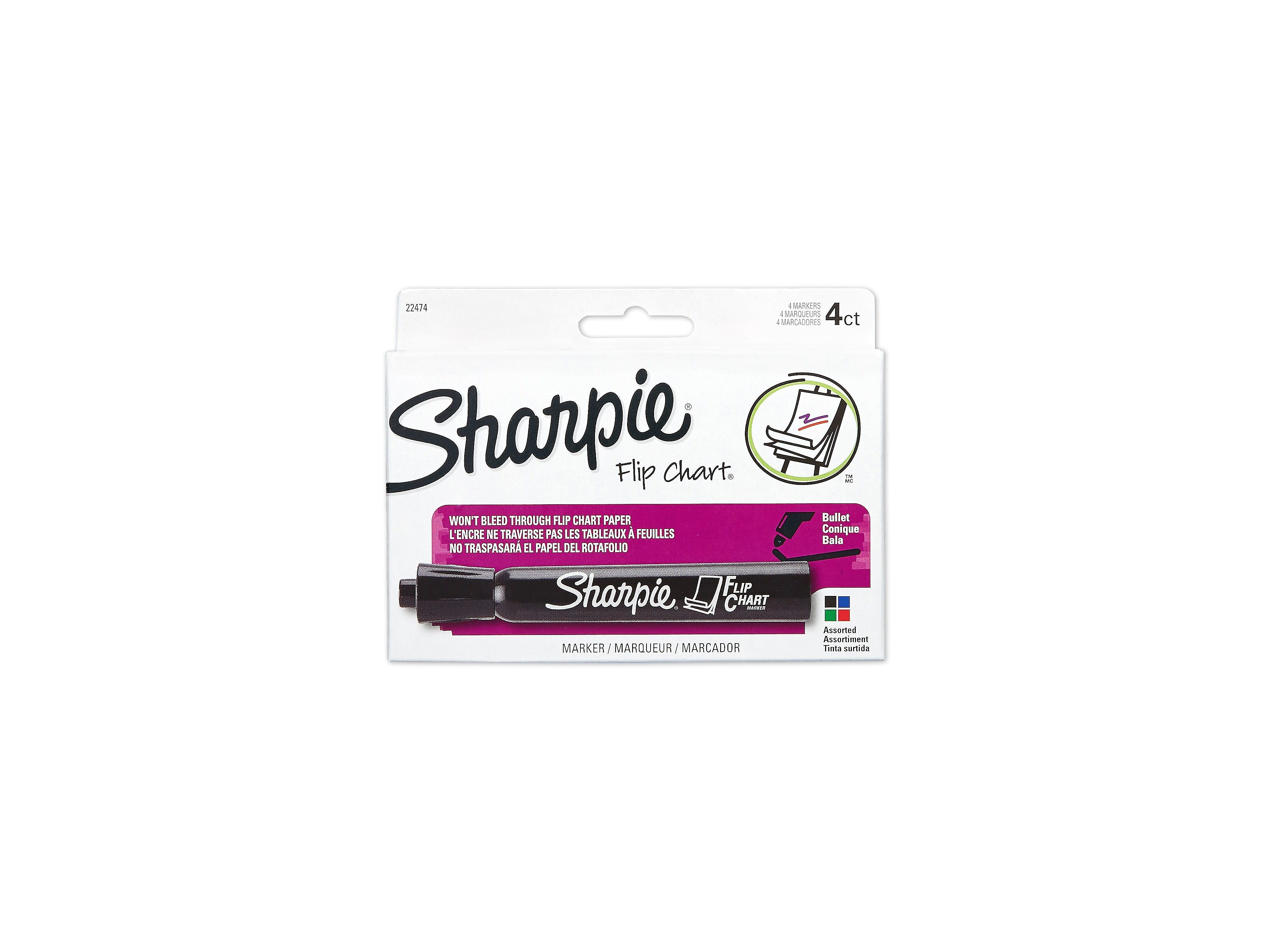 Sharpie Flip Chart Water Based Marker, Bullet Tip, Assorted, 4/Pack