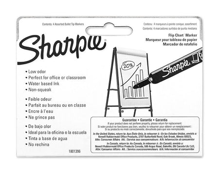 Sharpie Flip Chart Water Based Marker, Bullet Tip, Assorted, 4/Pack