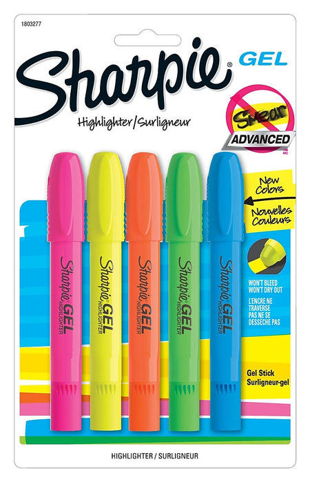 Sharpie Gel Stick Highlighter, Bullet Tip, Assorted, 5/Pack