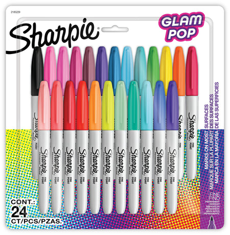 Sharpie Glam Pop Permanent Markers, Fine Tip, Assorted, 24/Pack