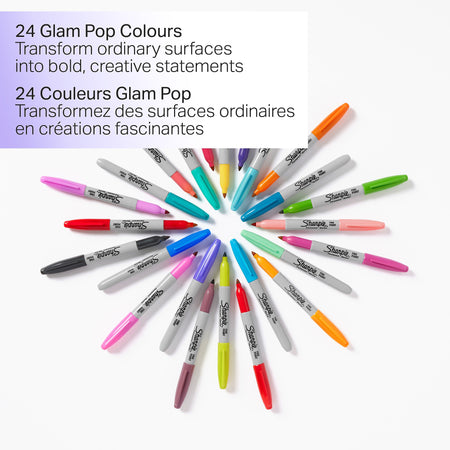 Sharpie Glam Pop Permanent Markers, Fine Tip, Assorted, 24/Pack