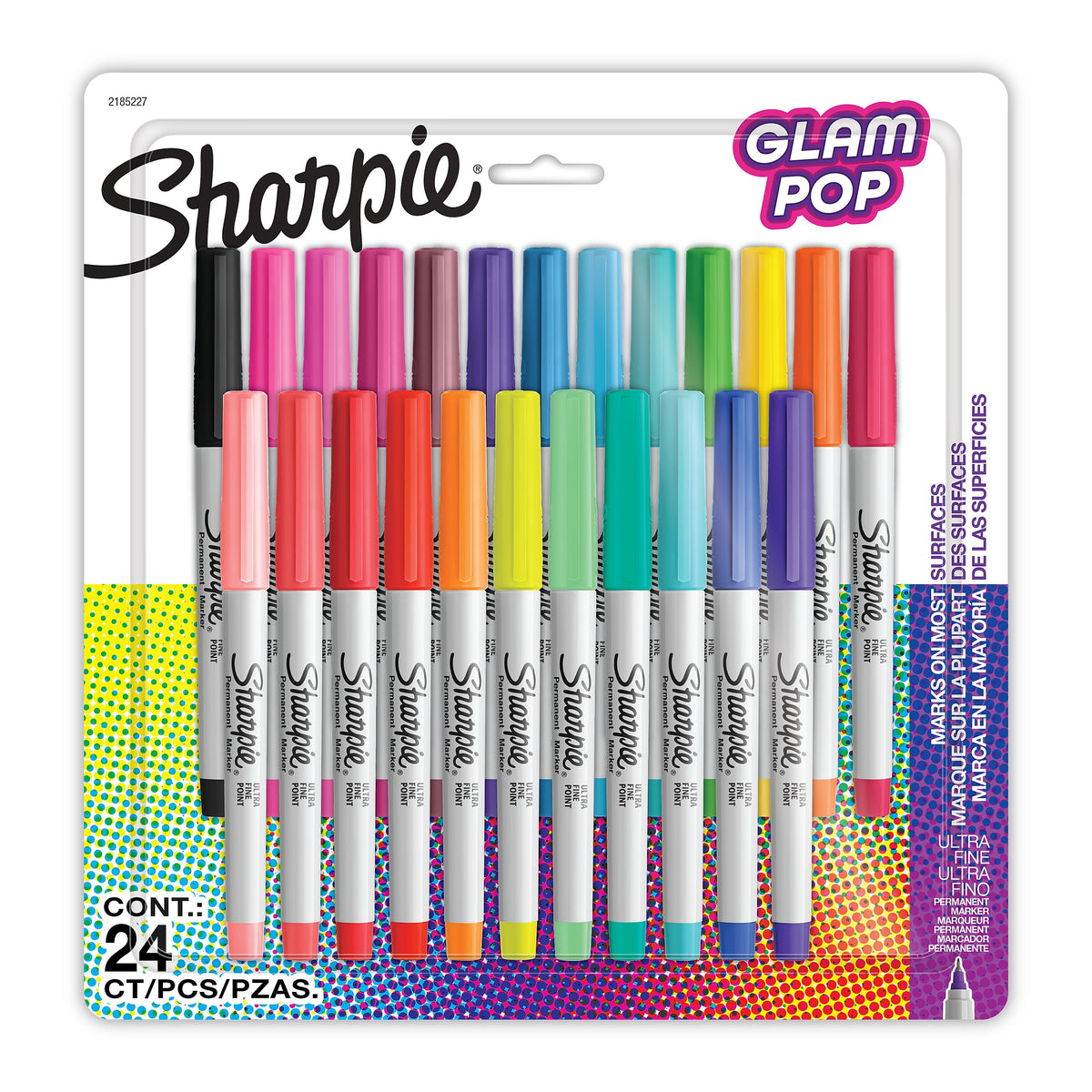 Sharpie Glam Pop Permanent Markers, Ultra Fine Tip, Assorted, 24/Pack