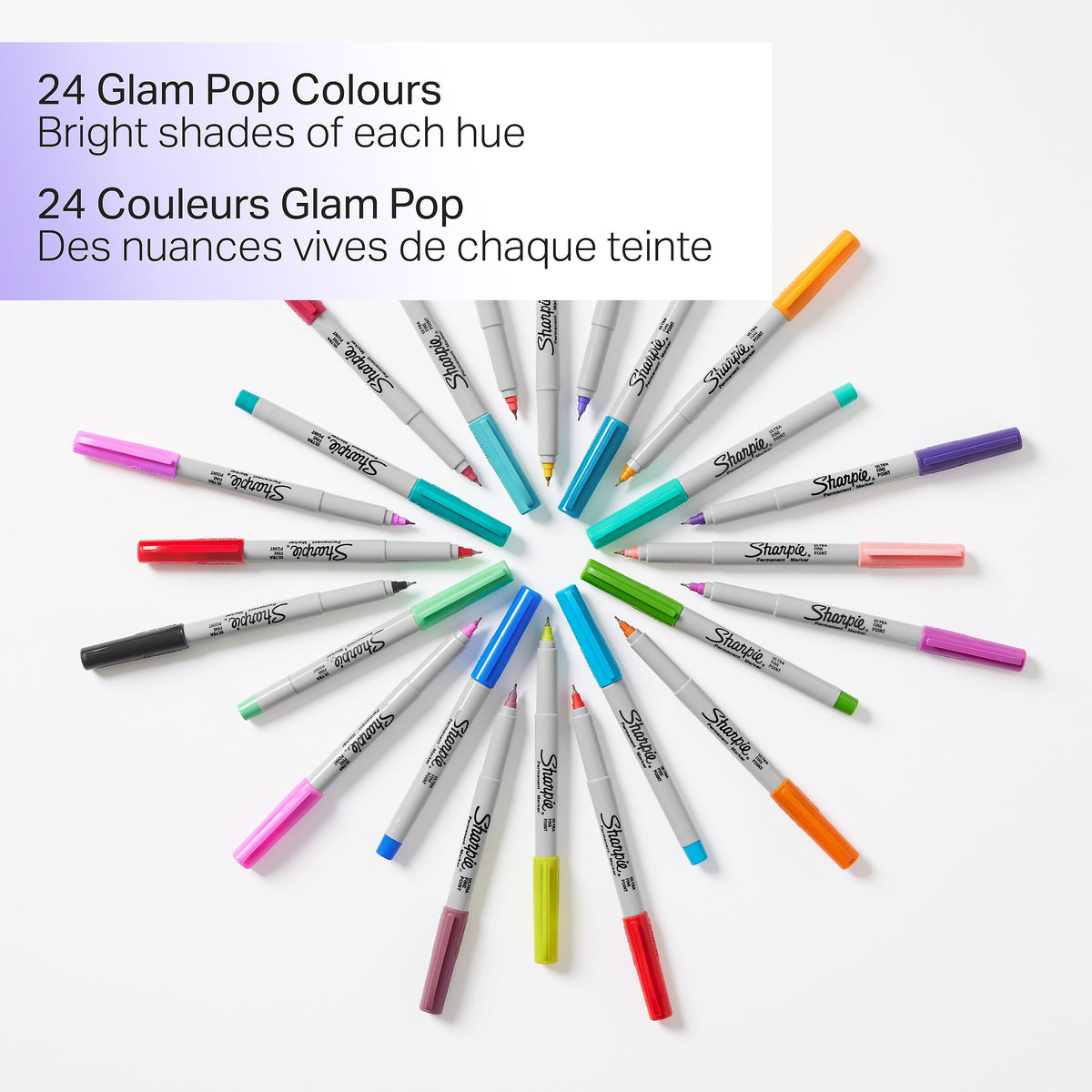 Sharpie Glam Pop Permanent Markers, Ultra Fine Tip, Assorted, 24/Pack