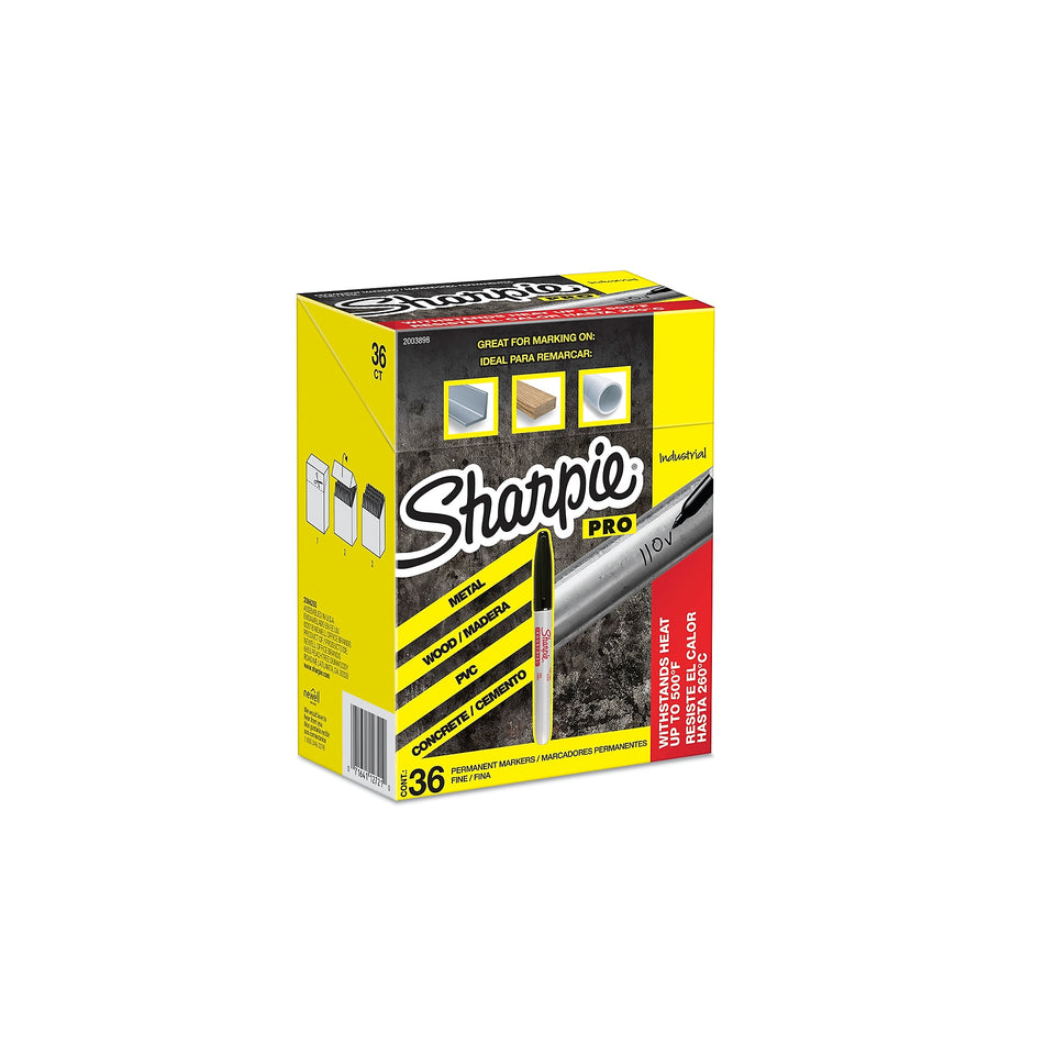 Sharpie Industrial Permanent Markers, Fine Tip, Black, 36/Pack